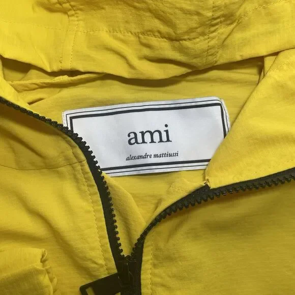 Ami Alexandre Mattiussi 1/4 Zip Ripstop Hooded Windbreaker Men Yellow Designer - Picture 4 of 8